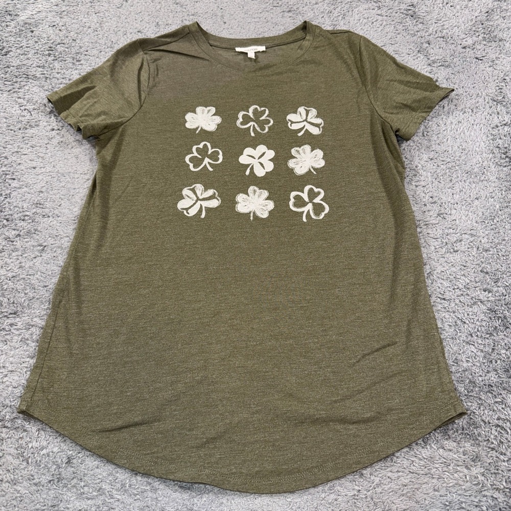 Maurices Womens XS Shamrock Graphic T Shirt Olive Green St Patricks Day Cotton